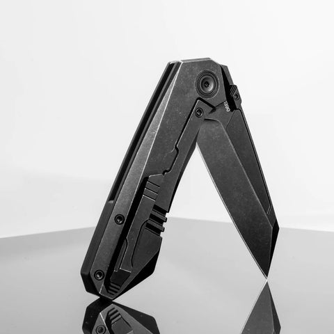 Titanium Pocket Knife with M390 Powder Steel Blade for Everyday Carry Thumb Hole EDC Folding Knife Three Point Zero Seven Inch Blade