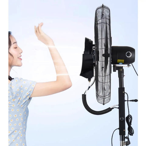 Heavy Duty Industrial Evaporative Cooler With 40 Liter Tank For Patios And Backyards Keeps The Team Cool All Day Long in action, misting.