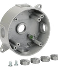 Heavy Duty Round Weatherproof Electrical Box For Outdoor Use, 5 Hole Half Inch Surface Mount Outlet Box, Aluminum Gray