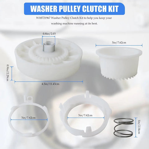 Components of Washer Pulley Clutch Kit With Drive Belt For Whirlpool And Maytag Top Load Washers, No Sweat Install