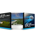 Three simulation software packages for GCQuad Golf Launch Monitor With Quadrascopic Four Camera System, showing virtual golf courses.