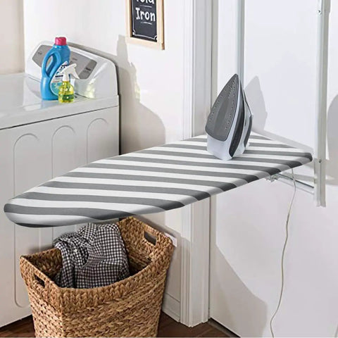 Beefed Up Heavy Duty Ironing Board Cover And Pad With Pull Bungee Fit System in laundry room setting
