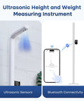 Pro Grade Clinic Height And Weight Scale With Ultrasonic Sensors And Four High Precision Load Cells, 76.8 Inch Max Height, 23.6 To 76.8 Inch Range, Accurate BMI Calculator Up To 485 Pounds Or 220 Kilograms, white clinic scale with Bluetooth