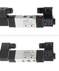 4V230C-08 220V AC double solenoid valve, 5 port, 3 position closed center, internal pilot, 1/4 inch PT threads, top view