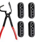 Covzoe exhaust hanger removal pliers set with four 4-hole rubber hangers; black pliers with red handles.