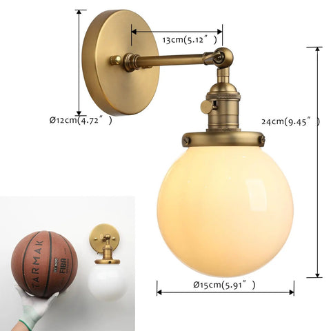 Hardwired Wall Sconce With White Globe Glass Brass Vanity Light For Bathroom Vintage Retro Vibe Wall Fixture