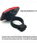 Bicycle Seat Post Reflector Red Fits 30.8mm Seat Post Easy Install With Self Tapping Screws shown with mounting instructions