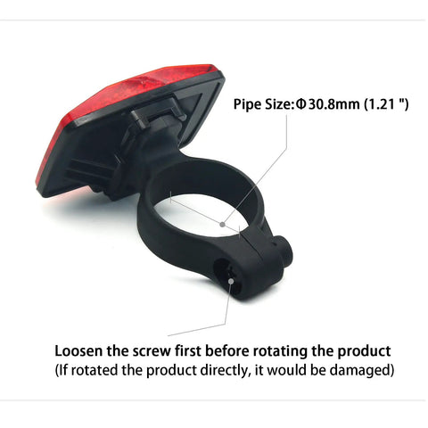 Bicycle Seat Post Reflector Red Fits 30.8mm Seat Post Easy Install With Self Tapping Screws shown with mounting instructions