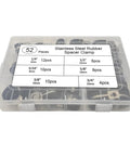 52 Piece Stainless Steel Cable Clamps Set Cushioned Rubber Insulated Clips in storage box