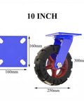 Heavy Duty 10 Inch Pneumatic Swivel Casters, 4 Pack Rubber Tired Plate Wheels, 250mm diameter for industrial carts.