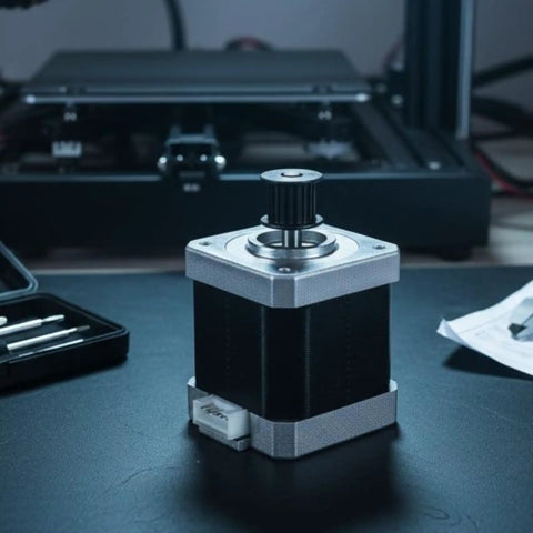 Z Axis Stepper Motor For 3D Printer Upgrade Replacement Part Beefed Up Metal Drive For Smooth Vertical Movement Reliable Printer Repair Quiet Accurate Motion Control metal motor on workbench