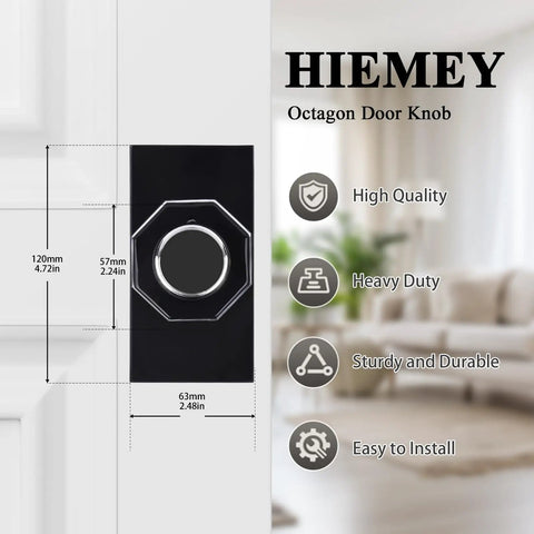 Matte Black Clear Glass Crystal Door Knobs With Privacy Lock For Bedroom And Bathroom, Octagon Modern Classic Interior Door Knobs