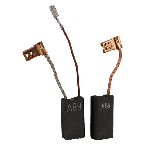 Rock Solid Carbon Brush Replacement Set For Compatible Rotary Hammer Drills 2 Pack showing two black carbon brushes with wire connectors.