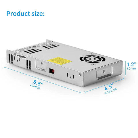 48V DC LED Power Driver For Track Lighting System, 350W, Non-Dimmable Or Multi-CCT, dimensions shown in inches and millimeters