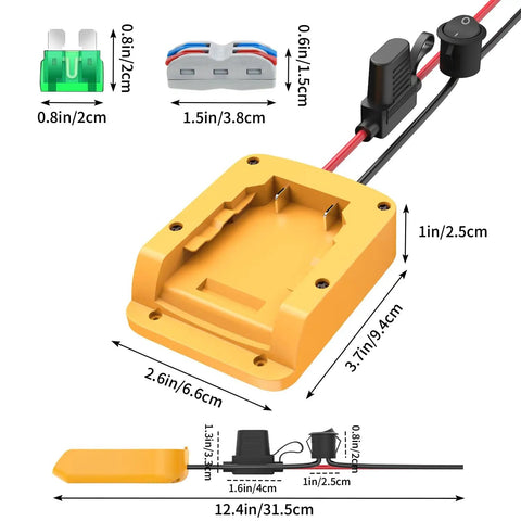 Battery Adapter For RC Toys And Projects With Switch Terminals Fuse Holder 30A Fuses And 12AWG Wire Heat Resistant ABS Converter