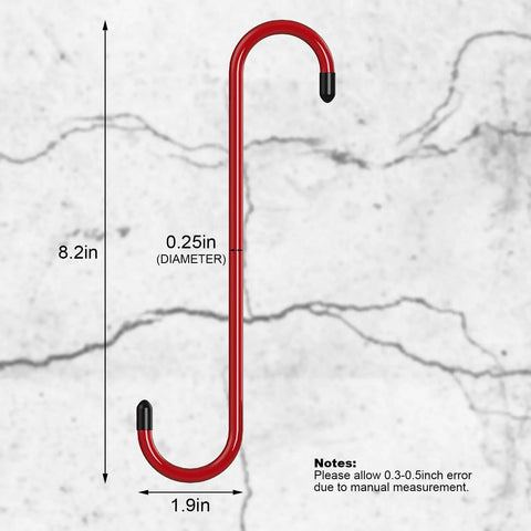 Hella Tough Brake Caliper Hooks With Thick Rubber Pads For Straightforward Disc Service And Pro Level Suspension Overhauls Set Of Two Bright Red Clamps, dimensions showing 8.2in height and 0.25in diameter.