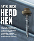 Orange Long Life No 10 One And A Half Inch Desert Sand Wood Screws Self Tapping Carbon Steel Roofing Fasteners With Zinc Cap EPDM Washer Hex Head For Outdoor Use Rust And Weather Resistant 250 Piece Bag with hex head detail