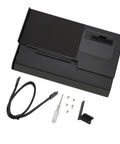 Rock Solid Aluminum Egpu Dock For Laptops Featuring Pcie 4 0 X4 Bridge Slot Supporting Desktop Graphics Cards And Atx Sfx Power Supply, top view with accessories.