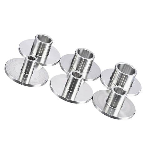 Heavy Duty Stainless Steel Router Template Bushing Guide Set six interchangeable sizes shown from top angle for woodworking precision.