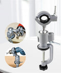 360 Degree Swivel Vise With Heavy Duty Aluminum Base in use with drill accessories, ideal for workshop and DIY projects.