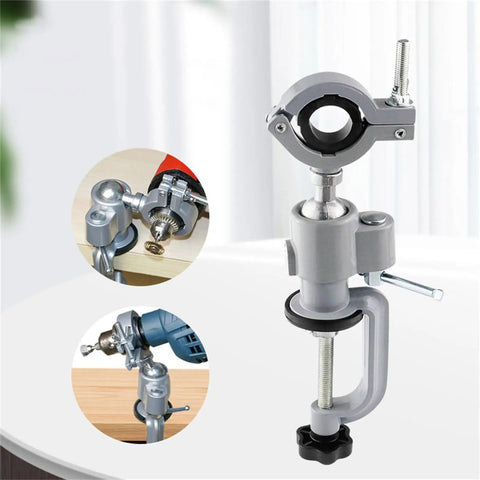 360 Degree Swivel Vise With Heavy Duty Aluminum Base in use with drill accessories, ideal for workshop and DIY projects.