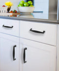 10 Pack 3 3/4 Inch 96mm Matte Black Cabinet Pulls For Modern Kitchen Cabinets Vanity And Wardrobe installed on white drawers