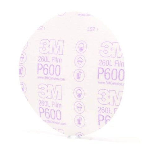 Hookit Finishing Film Abrasive Disc 6 Inch 600 Grit Plus, 100 Pack For Clear Coat Sanding And Paint Finishing, showing film backing