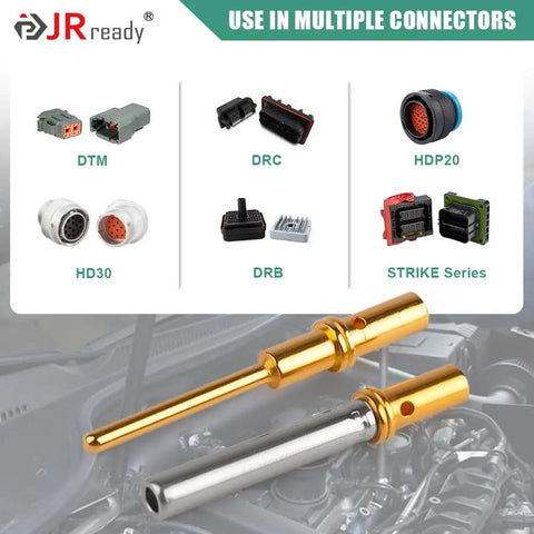 Ultimate JRready Deutsch DTM Connector Pins And Sockets Kit Size 20 shown with multiple connector types for car wiring.