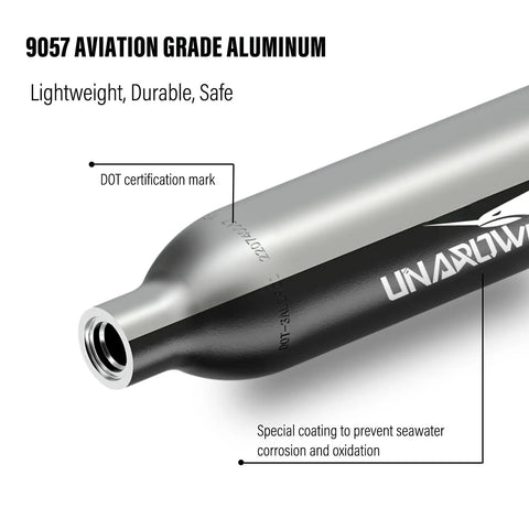 Product detail view of 2.3L Mini Scuba Tank For Travel And Training, Portable Aluminum Dive Tank showing DOT certification mark and special coating.