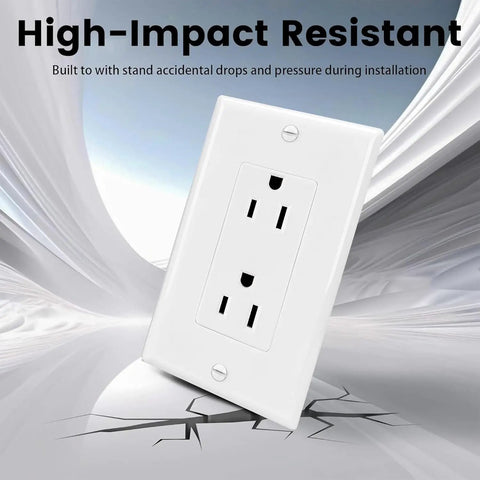 Fifty Pack White Tamper Resistant Power Outlets With Matching Wall Plates Safe Shutters No Hassle Setup Pro Grade Components Built Tough, high-impact resistant outlet.