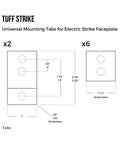 Heavy Duty Universal Electric Strike Mounting Brackets For Storefront Repairs, dimensions illustrated for mounting tabs.
