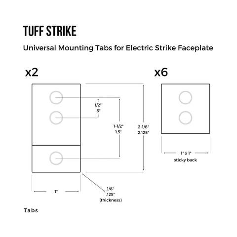 Heavy Duty Universal Electric Strike Mounting Brackets For Storefront Repairs, dimensions illustrated for mounting tabs.