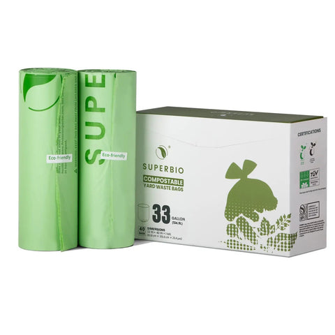 Two rolls of 33 Gallon Compostable Yard Waste Bags For Lawn And Leaf Cleanup, 40 Count Two Rolls, 33 Inch By 40 Inch, 1 Mil Thick