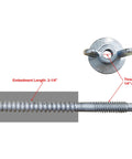 25 Pack 1/4-20 X 2-1/4 Inch Hurricane Anchor Kits For Window Shutter Panel Mounting And Fastening, Weather Resistant Steel Construction, Includes Washered Wing Nuts, Anchor Bolts, Thread Protectors And Driving Tool. Image showing threaded anchor bolt and washered wing nut in steel construction.
