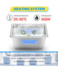 Top Shelf Ultrasonic Cleaner 30L Tank With Degas Tech Adjustable Heat Control showing heating system features.