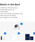 6K 12MP PoE IP Security Camera With Two Way Talk And Smart AI Human Vehicle Detection For Crisp Surveillance Video Color Night Vision With Built In Spotlight And 123-Degree Lens To Lock Down Your Property Day Or Night, with accessories like waterproof lid and screw pack.