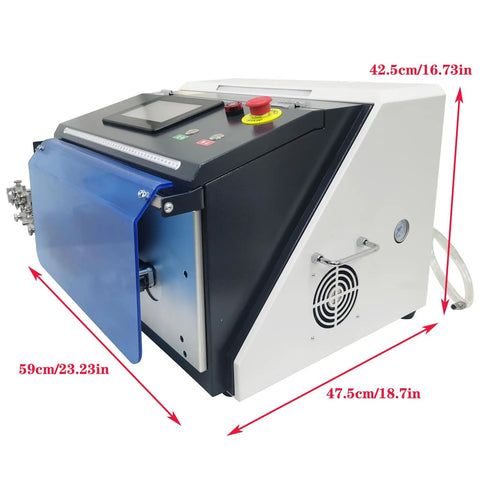 Jaryannix Automatic Wire Stripping And Bending Machine 110V for Electrical Projects, side view showing digital control panel and dimensions.