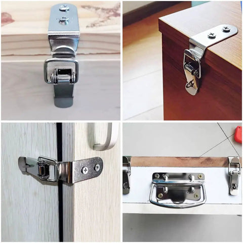 4 Pack 58mm Stainless Steel Heavy Duty Rust Resistant 90 Degree Tool Box Hood Locks Latches installed on box corners and doors