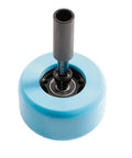 Aluminum Rc Skateboard Bearing Driver And Removal Tool Kit with blue skateboard wheel, bearing disassembly in process.