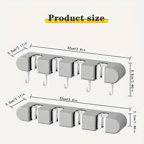 Dimensions of Wall Mounted Broom And Mop Organizer With Four Racks And Five Hooks For Home Kitchen Garage Garden Laundry Room
