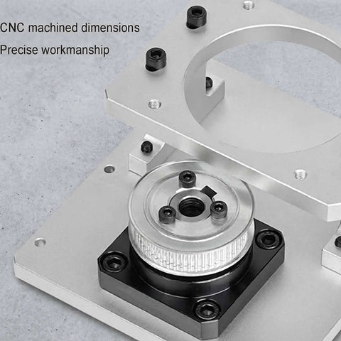 Heavy Duty Aluminum Hollow Rotary Actuator Delivering Knockout Precision Cam Indexing For Shop Cutting Tables Rock Solid Adjustable Belt Tension Straight Up Smooth Connection To 57mm Or 86mm Stepper Motors, showcasing CNC machined precision.