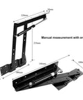 Front and side view of 2 pairs of black hydraulic lift hinges for coffee tables, heavy-duty home hardware.