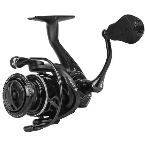 Black Zephyr 500 Spinning Reel Lightweight Ice Fishing Setup With Ultra Smooth Action And Solid Power, 5.6 oz, side view