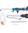 Cordless Stick Water Transfer Pump With Reinforced Aluminum Abs Body For Portable Sump Draining 36 Liters Per Minute Speed 13000 Rpm Motor parts including hose and fittings.