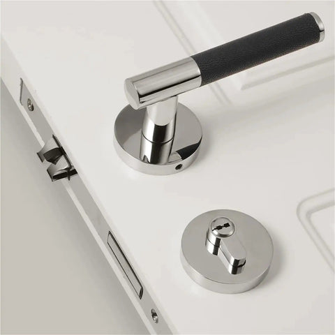 Lychee Skin Door Lock Set In Brass Black Modern Interior Hardware With Dummy Handle For Bedroom And Bathroom Sleek Finish Easy Privacy And Smooth Operation