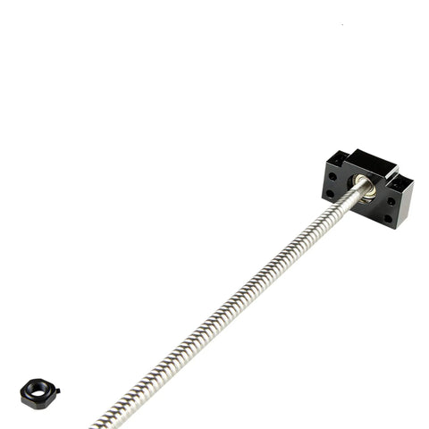 Real Heavy Duty SFU1605 Ball Screw 500MM Kit Featuring BK12 BF12 Bearing Supports showing steel rod and black nut housing.