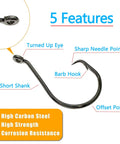 Detailed diagram of Saltwater Circle Hooks Set 160 Pieces With 6 Sizes High Carbon Steel Catfish And Octopus Fishing Hooks features.