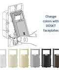 Plug and Play Humidity Sensor Switch For Bathroom Exhaust Fans with interchangeable DOSKT faceplates in various colors.