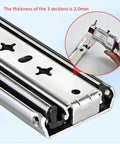 Beefy Ball Bearing Drawer Slides Heavy Duty Full Extension Side Mount Telescopic Runners Track 3 Section 44In Pair 120Kg Load Capacity Soft Close Optional Rails showing section thickness measurement