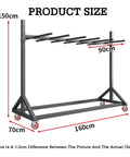 Dimensions of Rock Solid Wire Harness Hanging Rack with Adjustable Cable Roll Storage and Portable Shop Organizer, 150cm height.